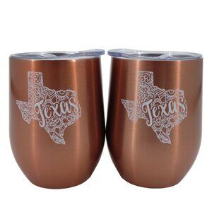 Onebttl Pair of 2 Texas Rose Gold Stainless Stemless Wine Glass Tumblers NEW